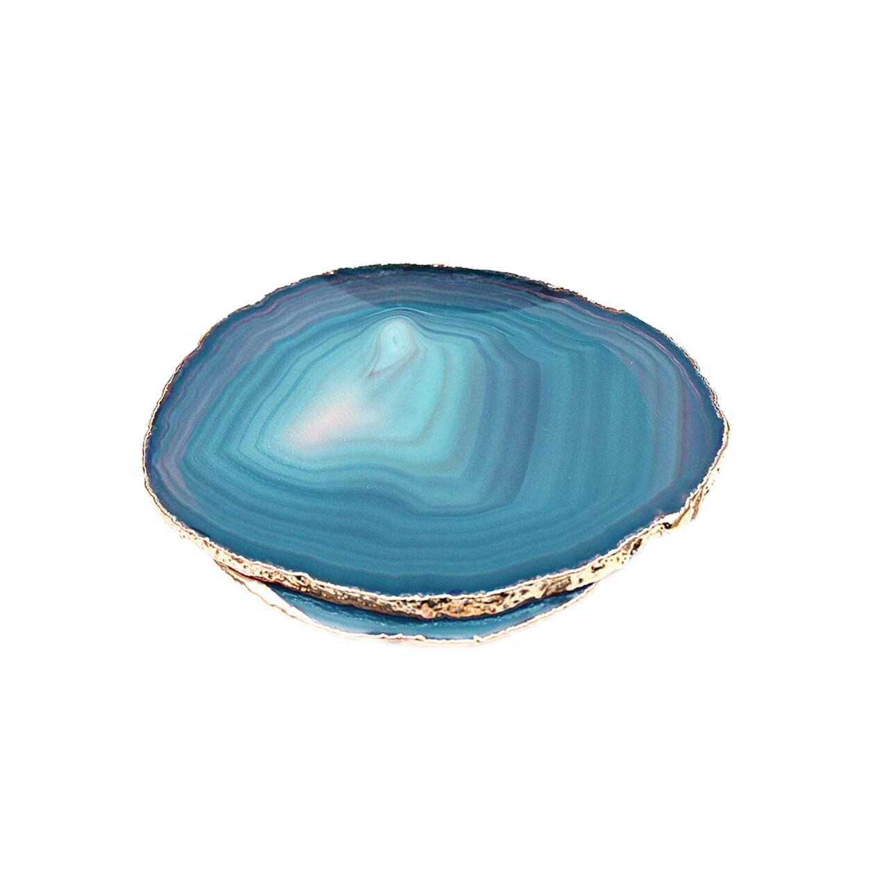 Teal Agate Coasters, Drinkware Coasters, Electroplated Agate Slice Home Décor, Agate Canvas, 1pc, GemMartUSA (TLCO)
